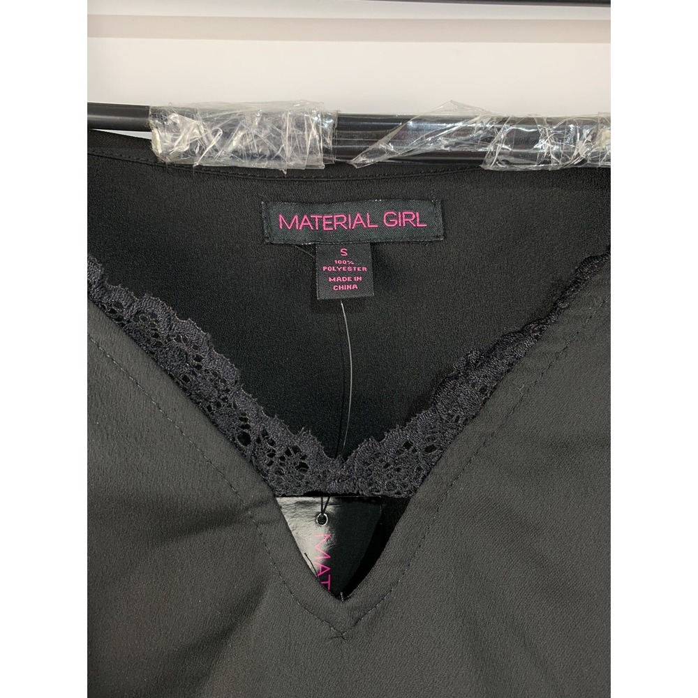 NWT Material Girl Womens Small Black Spaghetti Strap Crop Top - Picture 4 of 7